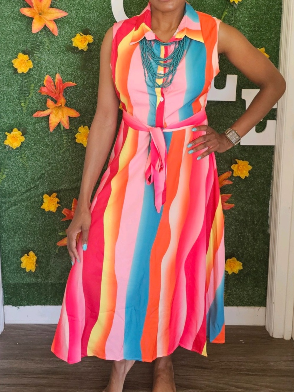 Colorful Striped Sleeveless Dress